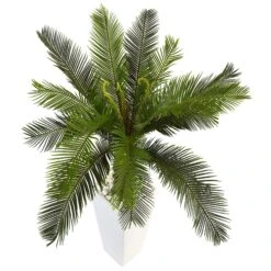 3’ Cycas Tree In White Tower Planter -Artificial Trees Store artificial 3 cycas tree in white tower planter nearly natural 818027