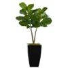 3’ Fiddle Leaf Fig Artificial Tree In Black Metal Planter