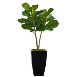 3’ Fiddle Leaf Fig Artificial Tree In Black Metal Planter