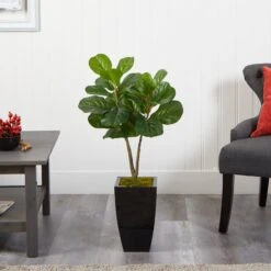 3’ Fiddle Leaf Fig Artificial Tree In Black Metal Planter -Artificial Trees Store artificial 3 fiddle leaf fig artificial tree in black metal planter nearly natural 866151