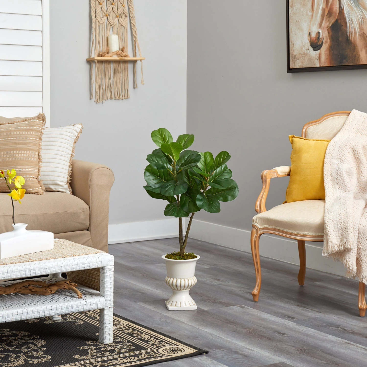 3’ Fiddle Leaf Fig Artificial Tree In White Urn 4 3’ Fiddle Leaf Fig Artificial Tree In White Urn - Image 4