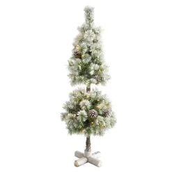 Artificial Trees Store 9 3’ Flocked Artificial Christmas Tree Topiary With 50 Warm White LED Lights And Pine Cones