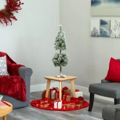 3’ Flocked Artificial Christmas Tree Topiary With 50 Warm White LED Lights And Pine Cones -Artificial Trees Store artificial 3 flocked artificial christmas tree topiary with 50 warm white led lights and pine cones nearly natural 450734