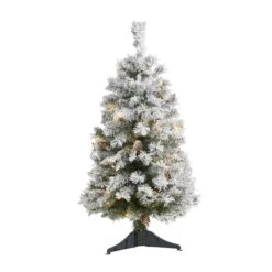 3' Flocked White River Mountain Pine Artificial Christmas Tree With Pinecones And 50 Clear LED Lights