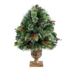 3' Holiday Pre-Lit Snow Tip Greenery, Berries And Pinecones Plant In Urn With 100 LED Lights 10 3' Holiday Pre-Lit Snow Tip Greenery, Berries And Pinecones Plant In Urn With 100 LED Lights -Artificial Trees Store artificial 3 holiday pre lit snow tip greenery berries and pinecones plant in urn with 100 led lights nearly natural 168971