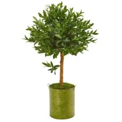 3’ Olive Topiary Artificial Tree In Green Planter (Indoor/Outdoor)