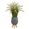 3’ Onion Grass Artificial Plant In Gray Planter With Stand