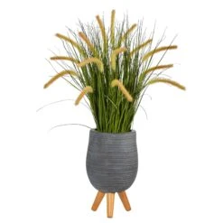 3’ Onion Grass Artificial Plant In Gray Planter With Stand
