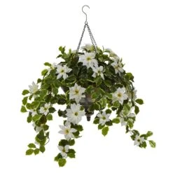 3’ Poinsettia And Variegated Holly Artificial Plant In Metal Hanging Bowl (Real Touch) 8 3’ Poinsettia And Variegated Holly Artificial Plant In Metal Hanging Bowl (Real Touch) -Artificial Trees Store artificial 3 poinsettia and variegated holly artificial plant in metal hanging bowl real touch nearly natural white 425708