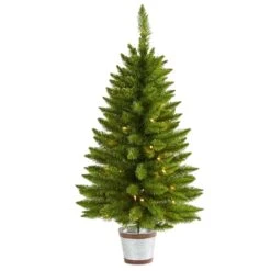 3’ Providence Pine Artificial Christmas Tree In Metal Pot With 50 Warm White Lights And 114 Bendable Branches