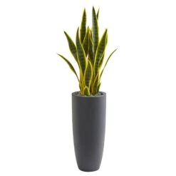 3’ Sansevieria Artificial Plant In Gray Bullet Planter