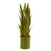3’ Sansevieria Artificial Plant In Green Metal Planter