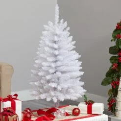 3’ Slim White Artificial Christmas Tree With 50 Warm White LED Lights And 161 Bendable Branches -Artificial Trees Store artificial 3 slim white artificial christmas tree with 50 warm white led lights and 161 bendable branches nearly natural 174522