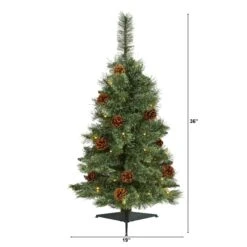 3’ White Mountain Pine Artificial Christmas Tree With 50 Clear LED Lights And Pine Cones -Artificial Trees Store artificial 3 white mountain pine artificial christmas tree with 50 clear led lights and pine cones nearly natural 346546