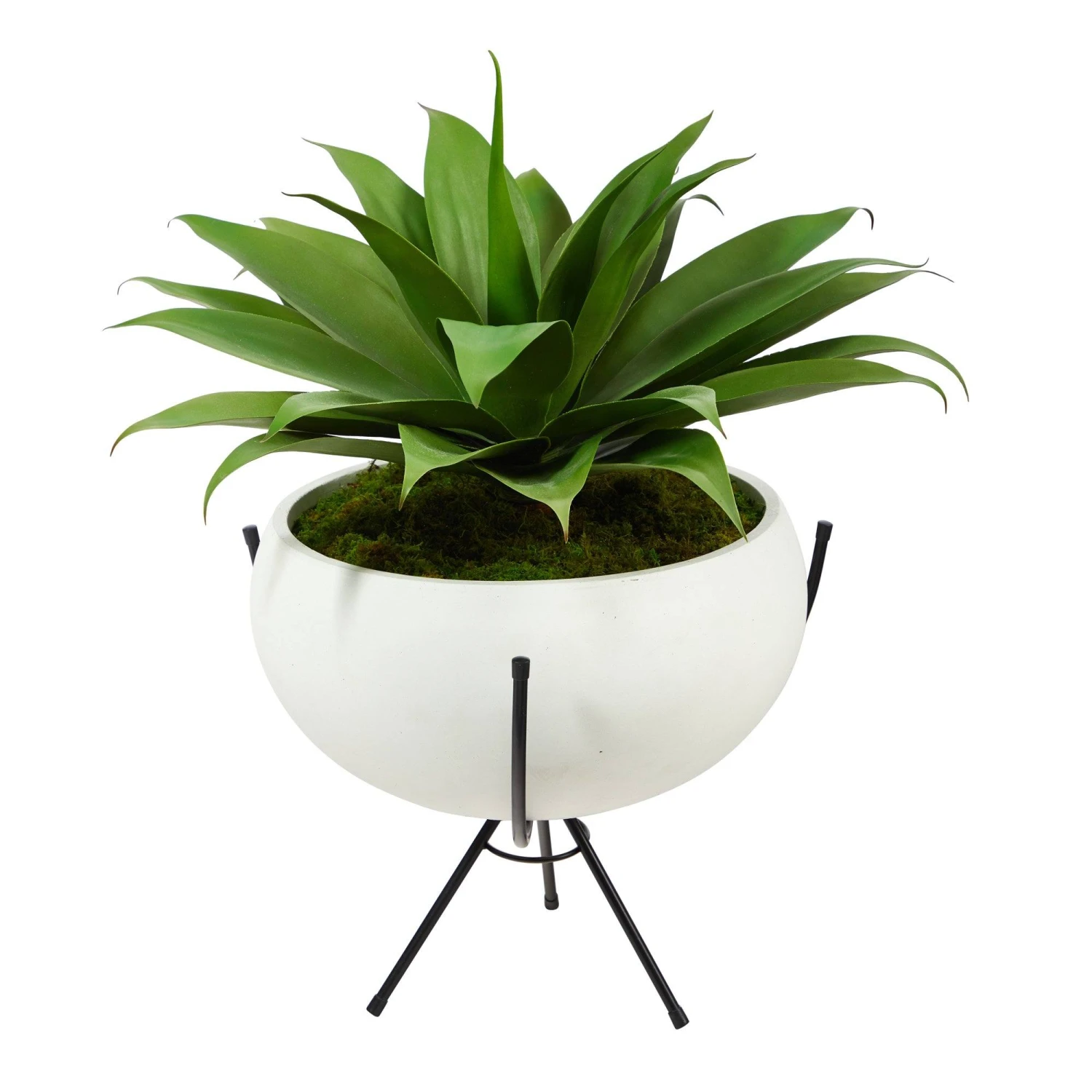 30” Agave Succulent Artificial Plant In White Planter With Metal Stand 1 30” Agave Succulent Artificial Plant In White Planter With Metal Stand
