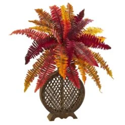 30” Autumn Boston Fern Artificial Plant In Weave Planter