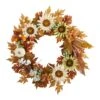 30” Autumn Sunflower, White Pumpkin And Berries Artificial Fall Wreath