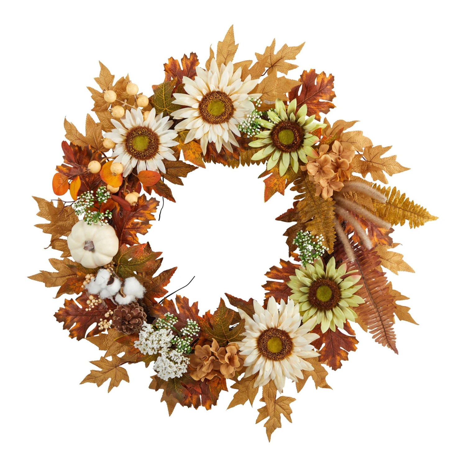 30” Autumn Sunflower, White Pumpkin And Berries Artificial Fall Wreath 1 30” Autumn Sunflower, White Pumpkin And Berries Artificial Fall Wreath