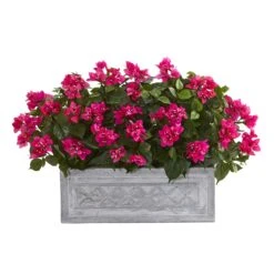30” Bougainvillea Artificial Plant In Stone Planter