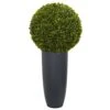 30” Boxwood Artificial Topiary Plant In Gray Cylinder Planter (Indoor/Outdoor)