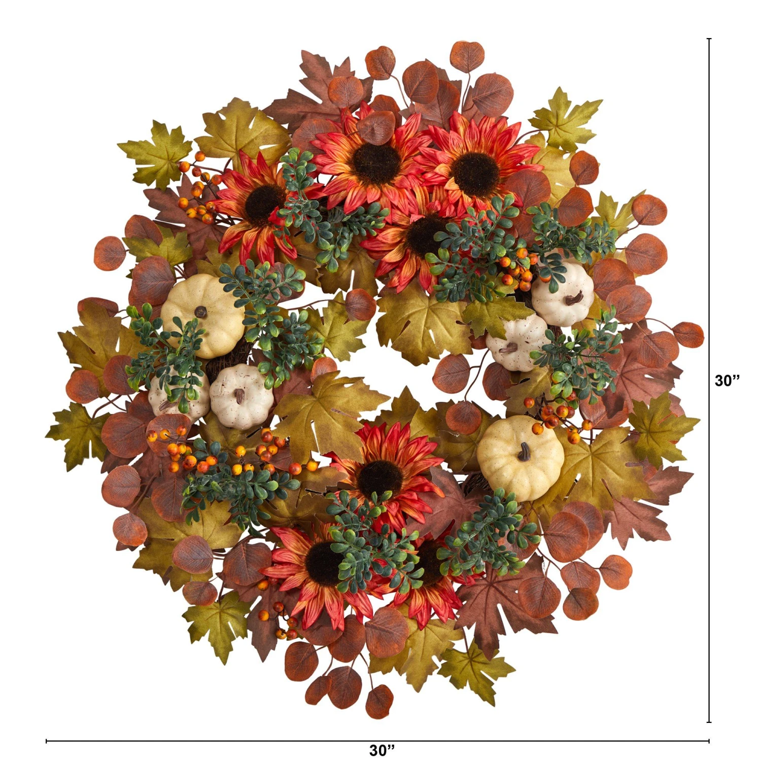 30” Artificial Fall Acorn, Sunflower, Berries And Autumn Foliage Wreath 3 30” Artificial Fall Acorn, Sunflower, Berries And Autumn Foliage Wreath - Image 3