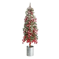 30” Flocked Berry Artificial Christmas Tree In Decorative Planter