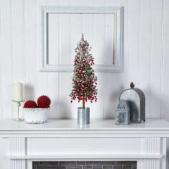 30” Flocked Berry Artificial Christmas Tree In Decorative Planter -Artificial Trees Store artificial 30 flocked berry artificial christmas tree in decorative planter nearly natural 679845