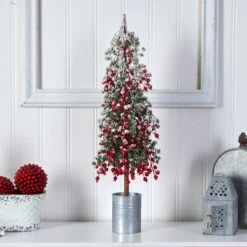 30” Flocked Berry Artificial Christmas Tree In Decorative Planter -Artificial Trees Store artificial 30 flocked berry artificial christmas tree in decorative planter nearly natural 814325