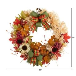 30” Harvest Autumn Sunflower, Maple Leaves And Berries Artificial Fall Wreath With Decorative Bows 6 30” Harvest Autumn Sunflower, Maple Leaves And Berries Artificial Fall Wreath With Decorative Bows -Artificial Trees Store artificial 30 harvest autumn sunflower maple leaves and berries artificial fall wreath with decorative bows nearly natural 946736