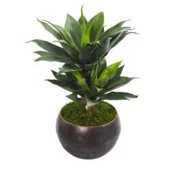 31” Double Agave Artificial Plant In Metal Bowl Planter