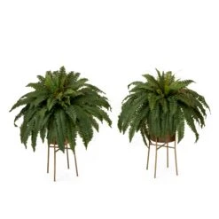 32” Artificial Boston Fern Plant With Metal Planter With Stand DIY KIT - Set Of 2