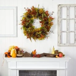 32” Fall Hydrangea, Ranunculus And Maple Leaf Autumn Artificial Wreath -Artificial Trees Store artificial 32 fall hydrangea ranunculus and maple leaf autumn artificial wreath nearly natural 149163