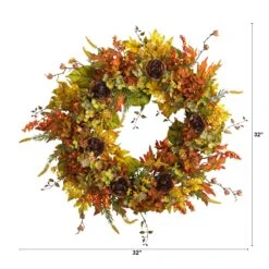 32” Fall Hydrangea, Ranunculus And Maple Leaf Autumn Artificial Wreath -Artificial Trees Store artificial 32 fall hydrangea ranunculus and maple leaf autumn artificial wreath nearly natural 281321