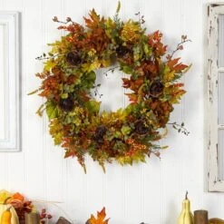 32” Fall Hydrangea, Ranunculus And Maple Leaf Autumn Artificial Wreath -Artificial Trees Store artificial 32 fall hydrangea ranunculus and maple leaf autumn artificial wreath nearly natural 678602