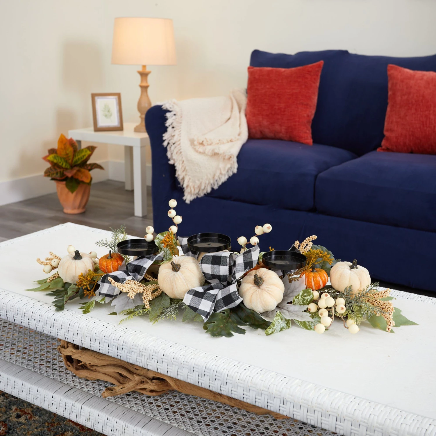 32” White Pumpkin And Berries Artificial Candelabrum 3 32” White Pumpkin And Berries Artificial Candelabrum - Image 3