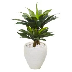 33” Double Agave Succulent Artificial Plant In White Planter