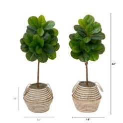 3.5' Artificial Fiddle Leaf Fig Tree With Handmade Jute & Cotton Basket With Tassels DIY KIT - Set Of 2 5 3.5' Artificial Fiddle Leaf Fig Tree With Handmade Jute & Cotton Basket With Tassels DIY KIT - Set Of 2 -Artificial Trees Store artificial 35 artificial fiddle leaf fig tree with handmade jute cotton basket with tassels diy kit set of 2 plant in planter nearly natural 589974