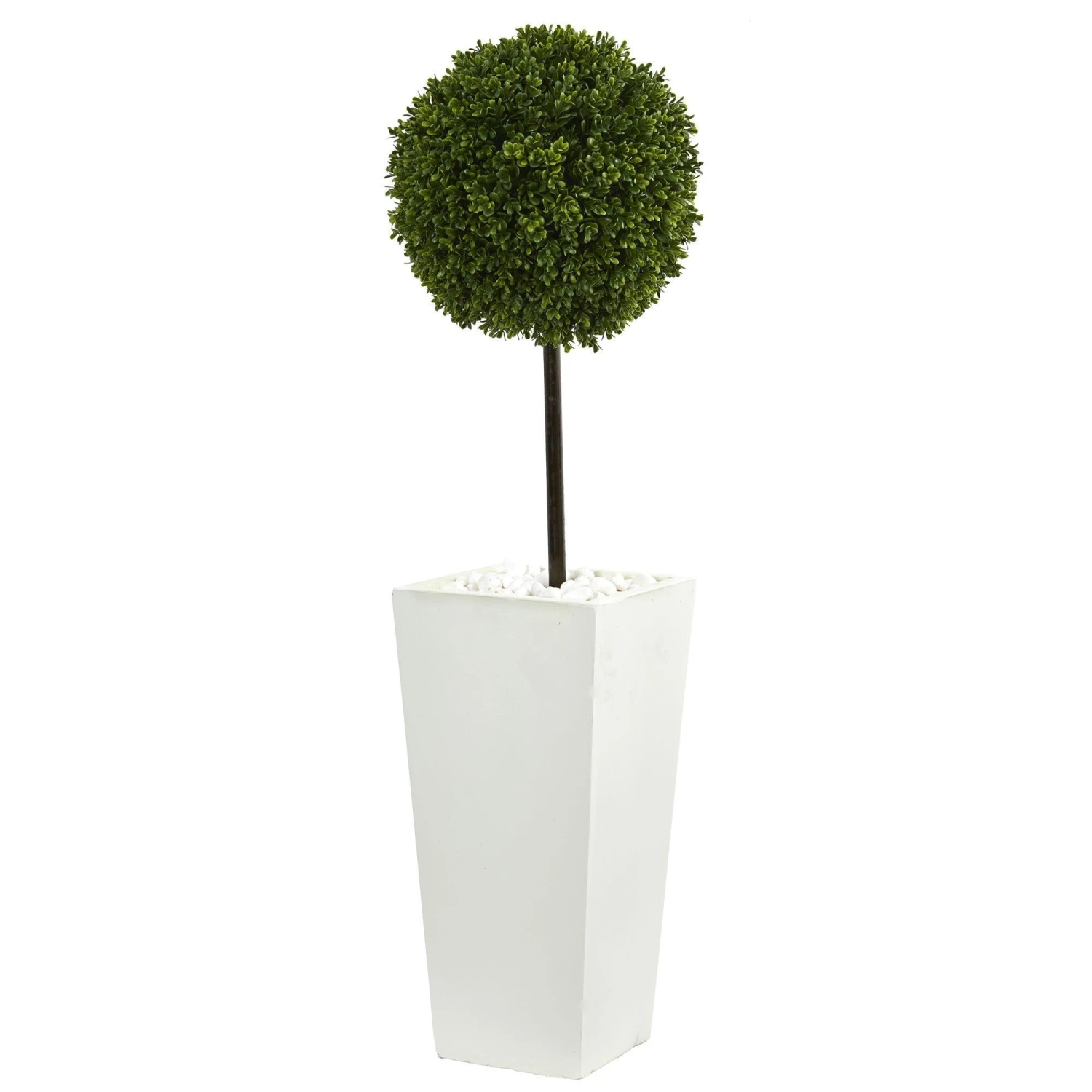 3.5’ Boxwood Ball Topiary Artificial Tree In White Tower Planter (Indoor/Outdoor) 1 3.5’ Boxwood Ball Topiary Artificial Tree In White Tower Planter (Indoor/Outdoor)