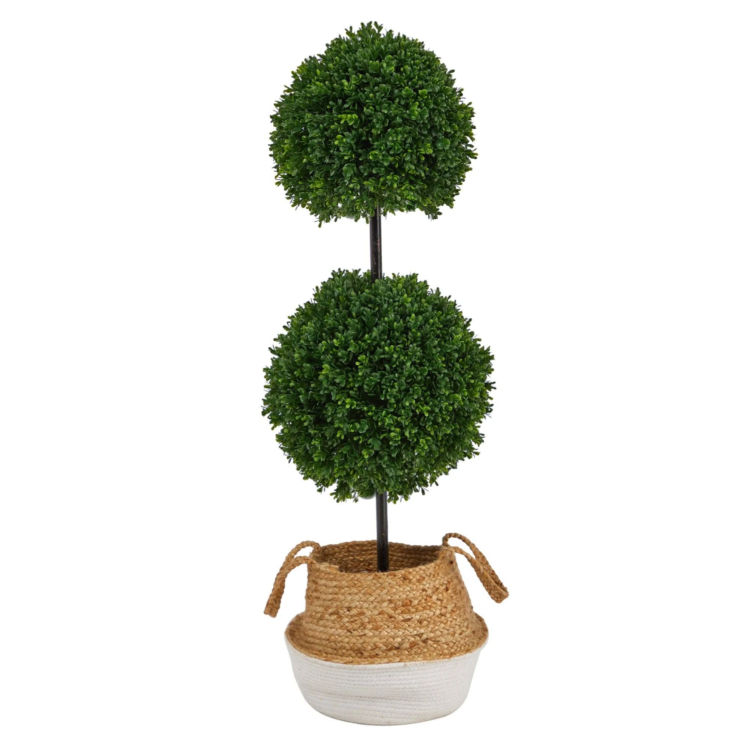 3.5’ Boxwood Double Ball Topiary Tree In Boho Chic Handmade Cotton & Jute Planter UV Resistant 1 3.5’ Boxwood Double Ball Topiary Tree In Boho Chic Handmade Cotton & Jute Planter UV Resistant