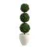 3.5’ Boxwood Triple Ball Topiary Artificial Tree In White Planter (Indoor/Outdoor)