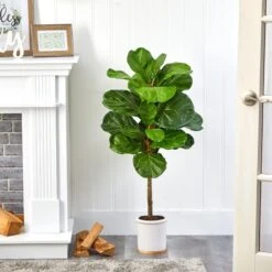 3.5’ Fiddle Leaf Artificial Tree In White Ceramic Planter -Artificial Trees Store artificial 35 fiddle leaf artificial tree in white ceramic planter nearly natural 378541