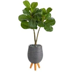 3.5’ Fiddle Leaf Fig Artificial Tree In Gray Planter With Stand