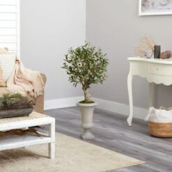 3.5’ Olive Artificial Tree In Sand Colored Urn -Artificial Trees Store artificial 35 olive artificial tree in sand colored urn nearly natural 917894