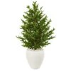 3.5’ Olive Cone Topiary Artificial Tree In White Planter (Indoor/Outdoor)