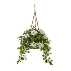 3.5’ Poinsettia And Variegated Holly Artificial Plant In Hanging Basket (Real Touch) -Artificial Trees Store artificial 35 poinsettia and variegated holly artificial plant in hanging basket real touch nearly natural white 576524