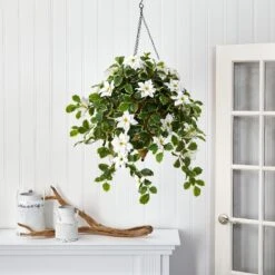 3.5’ Poinsettia And Variegated Holly Artificial Plant In Hanging Cone Basket (Real Touch) -Artificial Trees Store artificial 35 poinsettia and variegated holly artificial plant in hanging cone basket real touch nearly natural 323166