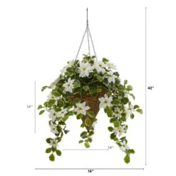 3.5’ Poinsettia And Variegated Holly Artificial Plant In Hanging Cone Basket (Real Touch) -Artificial Trees Store artificial 35 poinsettia and variegated holly artificial plant in hanging cone basket real touch nearly natural 855496
