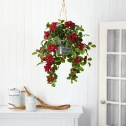 3.5’ Poinsettia And Variegated Holly Artificial Plant In Hanging Metal Bucket (Real Touch) 11 3.5’ Poinsettia And Variegated Holly Artificial Plant In Hanging Metal Bucket (Real Touch) -Artificial Trees Store artificial 35 poinsettia and variegated holly artificial plant in hanging metal bucket real touch nearly natural 377477