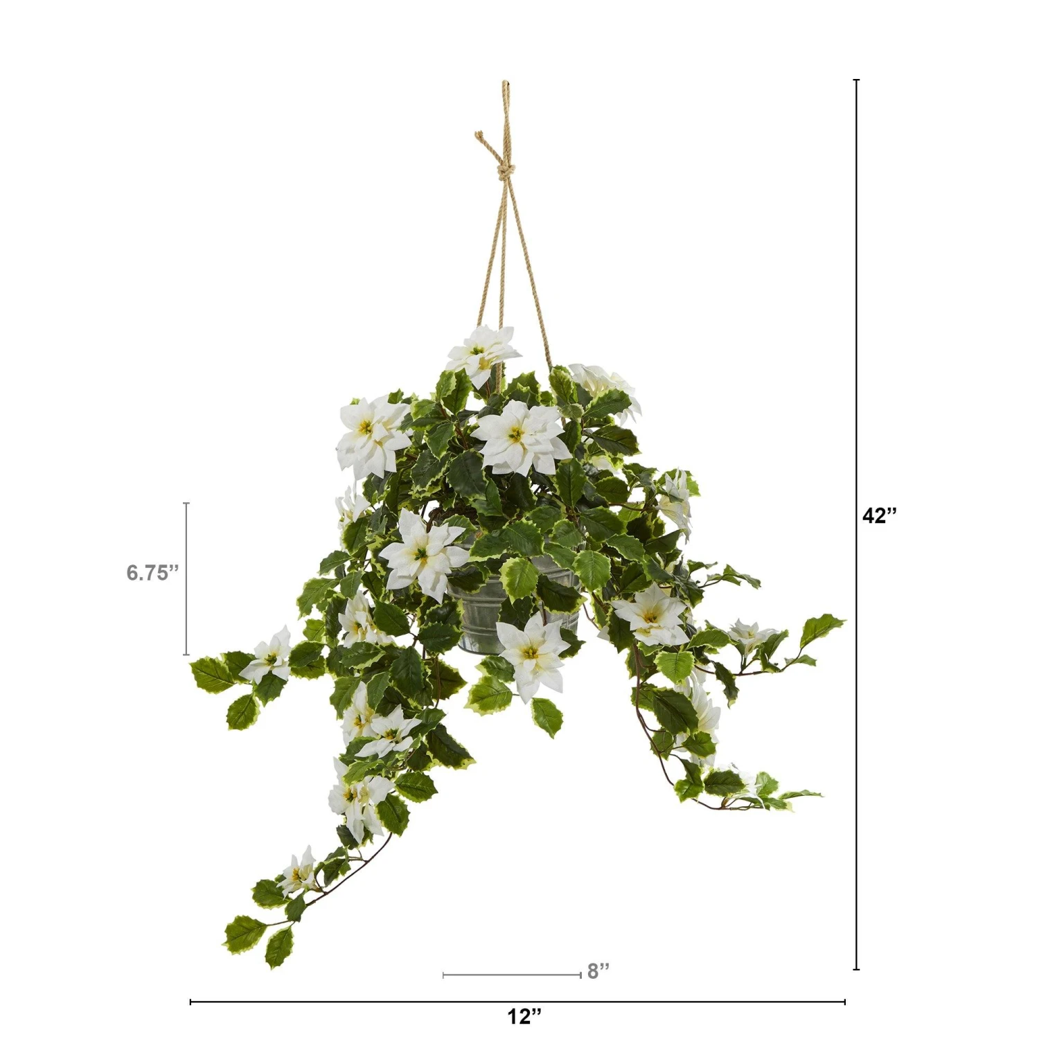 3.5’ Poinsettia And Variegated Holly Artificial Plant In Hanging Metal Bucket (Real Touch) 3 3.5’ Poinsettia And Variegated Holly Artificial Plant In Hanging Metal Bucket (Real Touch) - Image 3