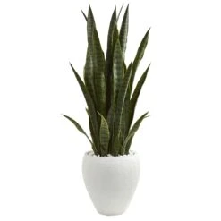 3.5’ Sansevieria Artificial Plant In White Planter